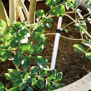 picture of a moisture water level meter in potted plant soil